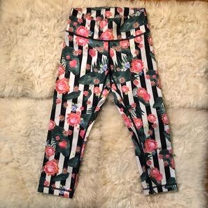 lululemon athletica Floral Stripe Leggings - Pink, Green, Black, White